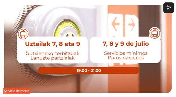 Metro Bilbao informa que mañana jueves, viernes y sábado los paros serán de  19:00 a 21:00 horas - Tele7