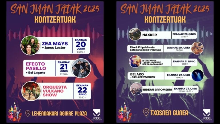 Zea Mays, Efecto Pasillo y la Orquesta Vulkano Show actuarán en los Sanjuanes de Leioa